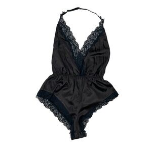 La Senza Black Lace Trim Satin Bodysuit